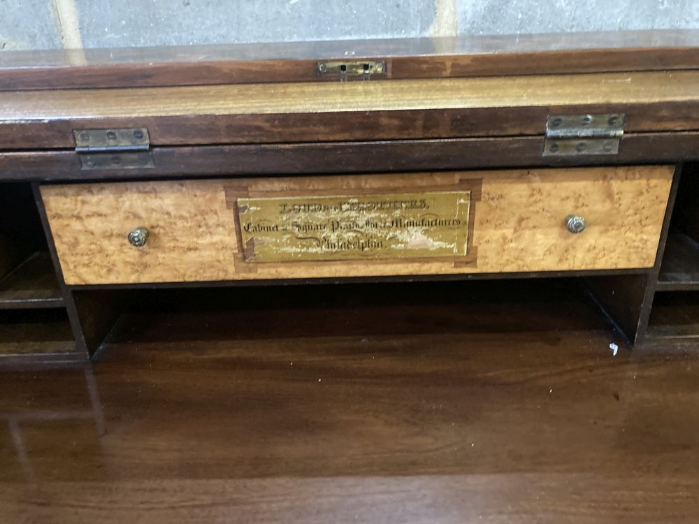 A Regency banded mahogany converted square piano, by Loud and Brothers, Philadelphia, width 174cm, depth 68cm, height 91cm